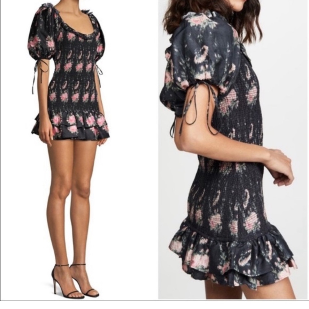 Beautiful Love Shack Fancy pure silk dress I a floral design.